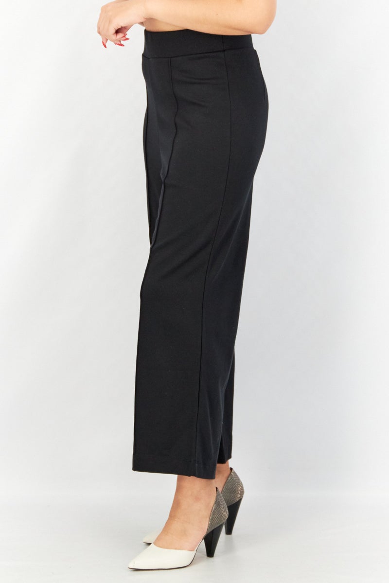 ESPRIT Women Regular Fit Wide Leg Pull On Plain Pants, Black  - Image 2