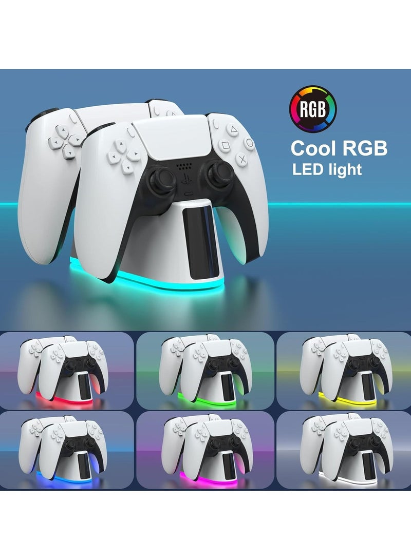 أنيوي شاحن وحدة تحكم PS5 مع إضاءة RGB، قاعدة شحن سريعة لوحدات تحكم بلايستيشن 5، مؤشر LED، كابل USB-C، تصميم نقري، حماية ذكية وآمنة لوحدات تحكم PS5. - Image 2