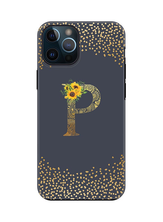 Stylizedd Monogram Tough Cover for Apple iPhone 12 Pro Case Custom Initials Letter Floral Mandala Pattern Tough Pro Dual Layer hybrid PC inner TPU protection Alphabet- P (Grey) - Image 1