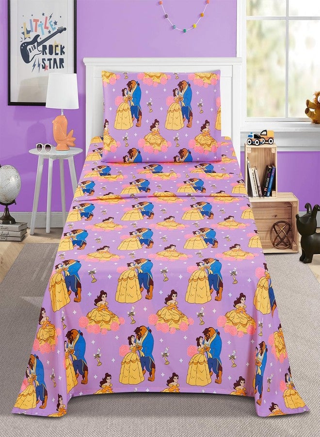 Disney Beauty and The Beast Bedding Twin Bed Set for Girls - Bundle with Belle Bed Sheets with Flat Sheet, Fitted Sheet, Pillowcase, Quilted Bedspread Plus Stickers, More | Beauty and The Beast Sheets Twin - Image 4