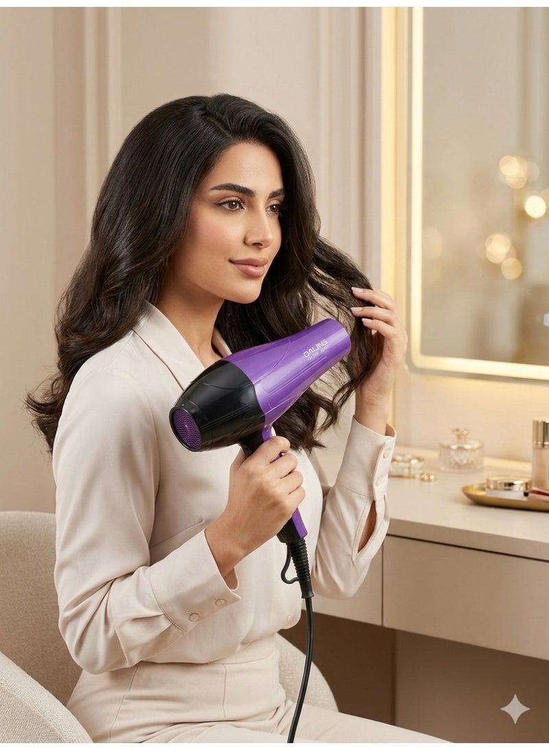 Daling English: DALING Professional Hair Dryer DL-3026, 2200W - Intelligent Heat Control, Fast Drying & Ergonomic Design - Purple. - Image 2