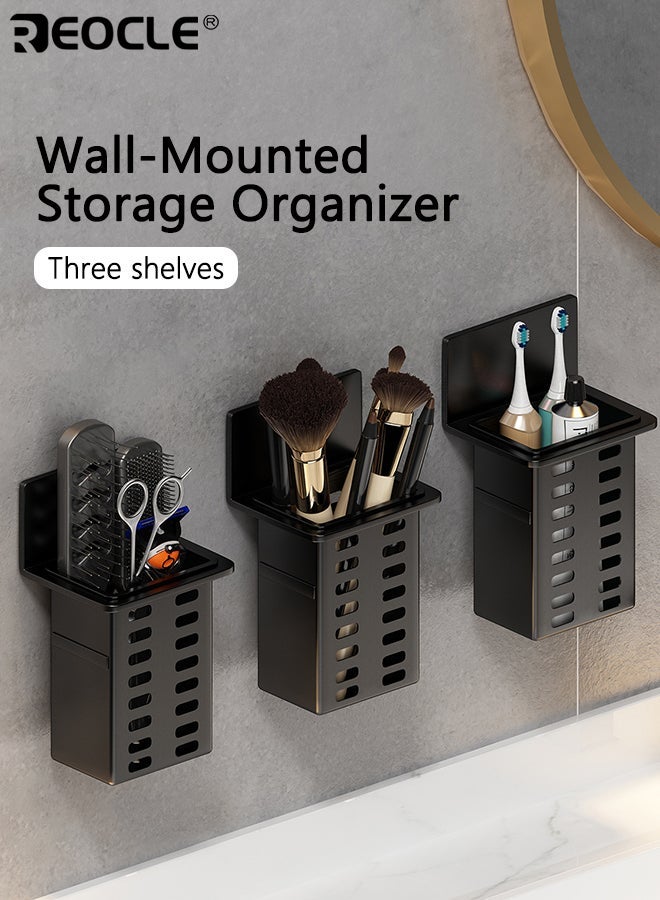 ريوكل منظم تخزين جداري بلاستيكي للحمام ٣ قطع حامل معجون وفرشاة أسنان حامل معلق متعدد الوظائف تخزين بدون آثار تركيب مناسب لمستلزمات الحمام غرفة المعيشة - Image 1