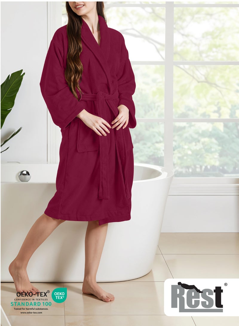 REST Terry Bathrobe With Pockets Burgundy Hotel Luxury Loungewear Cotton Soft and Absorbent Comfortable After Shower Bathrobe Fade Resistant Men and Women One Size Fits All 45x30x65cm - Image 3