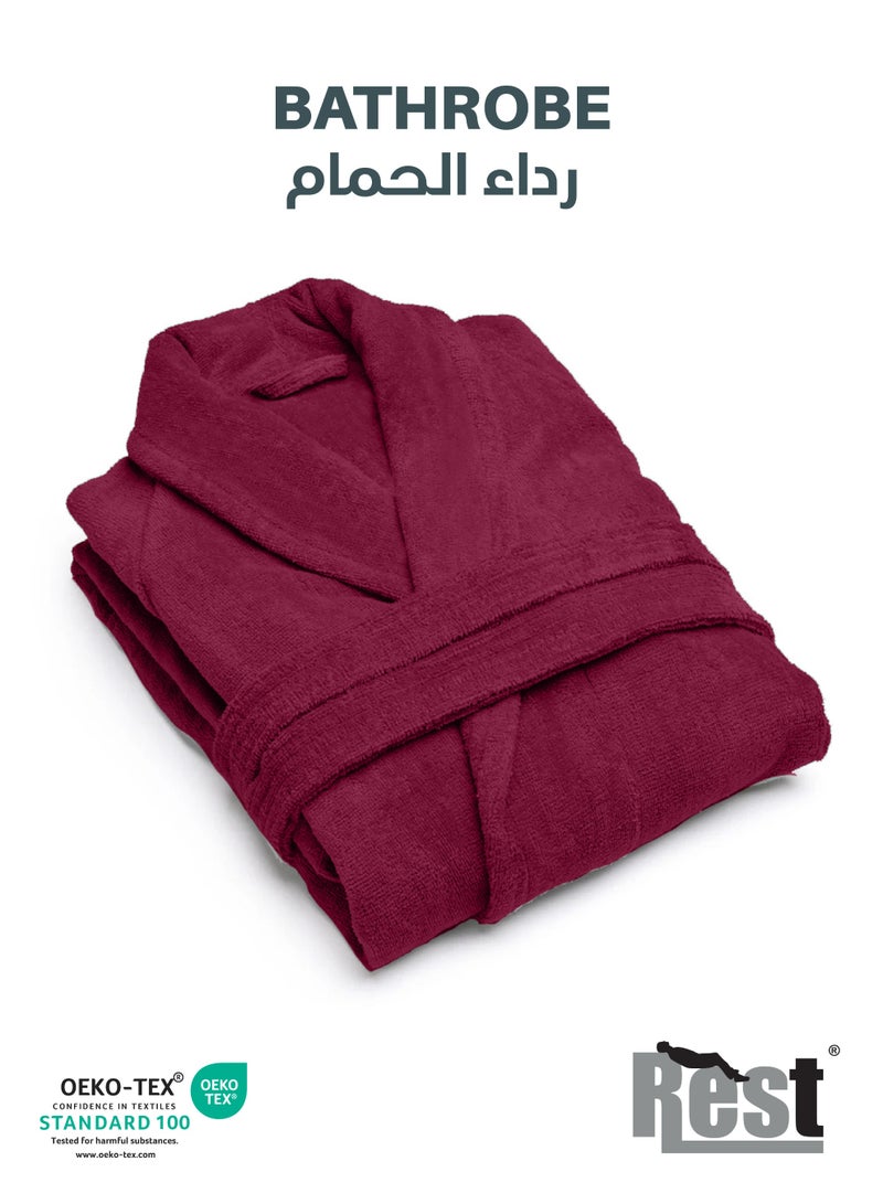 REST Terry Bathrobe With Pockets Burgundy Hotel Luxury Loungewear Cotton Soft and Absorbent Comfortable After Shower Bathrobe Fade Resistant Men and Women One Size Fits All 45x30x65cm - Image 1