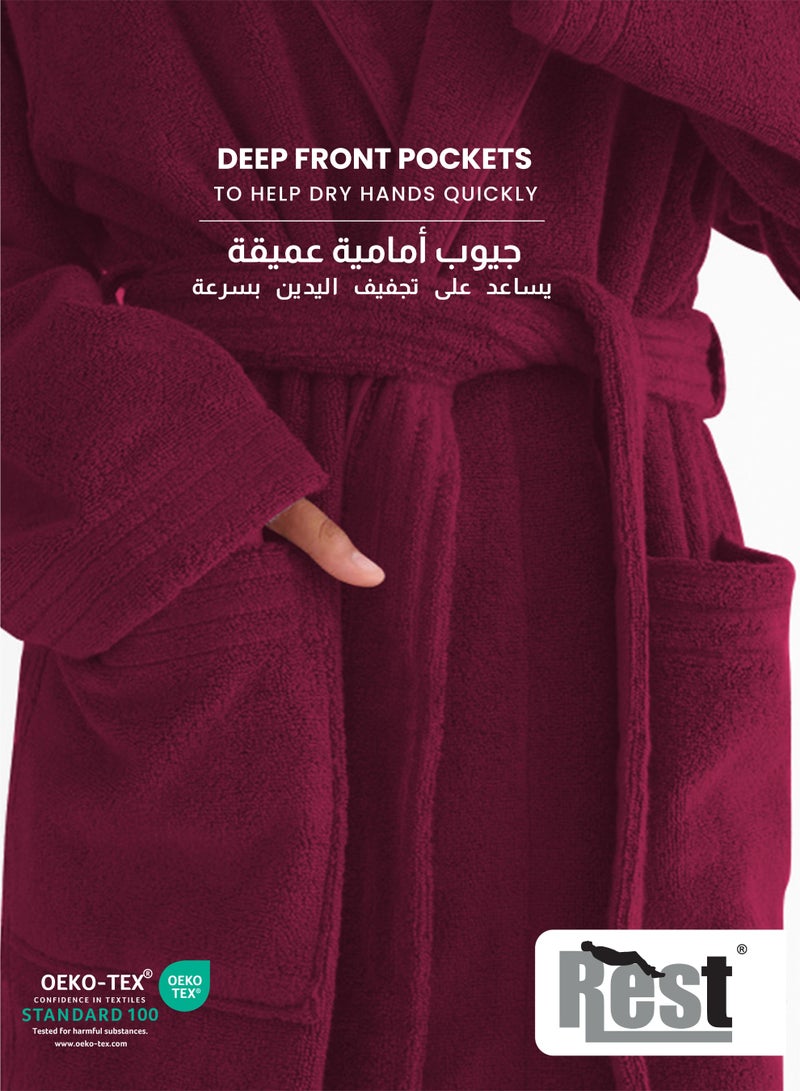 REST Terry Bathrobe With Pockets Burgundy Hotel Luxury Loungewear Cotton Soft and Absorbent Comfortable After Shower Bathrobe Fade Resistant Men and Women One Size Fits All 45x30x65cm - Image 5