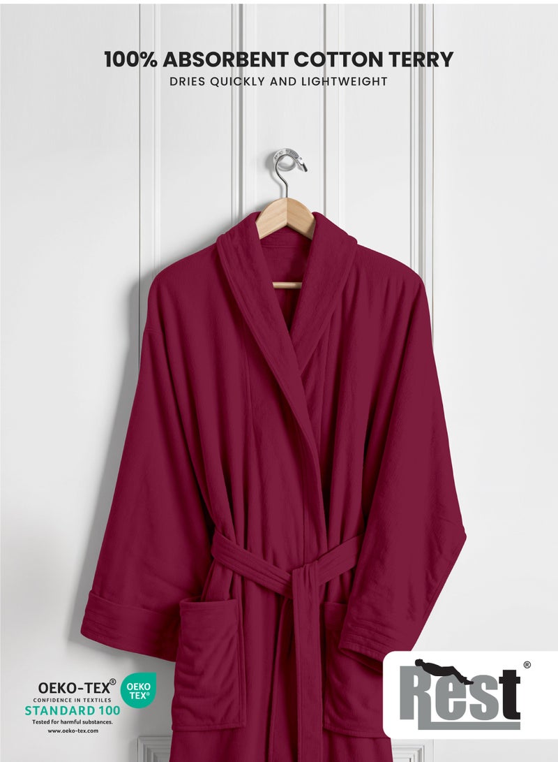 REST Terry Bathrobe With Pockets Burgundy Hotel Luxury Loungewear Cotton Soft and Absorbent Comfortable After Shower Bathrobe Fade Resistant Men and Women One Size Fits All 45x30x65cm - Image 2