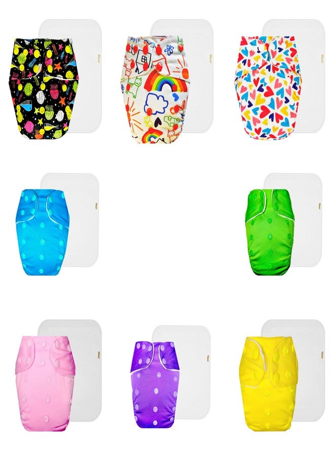 Dumbledo Premium Cloth Diaper with Cotton Insert (Pack of 8) | Snug Fit | 6-Layer Absorbent Pad | Travel Friendly | Worry-Free Diapering | 3 Months - 3 Years | Unisex Baby - Image 1