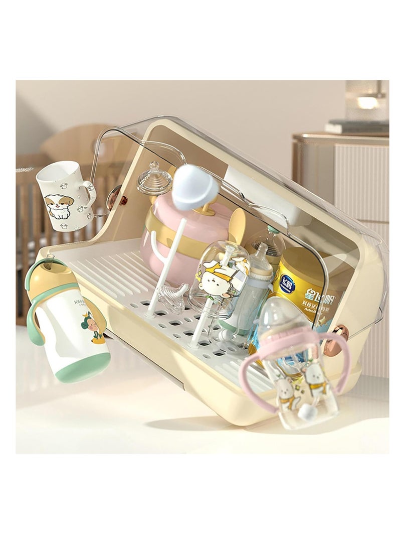 Meetion - Baby Bottle Drying Rack Storage, Large Nursing Bottle Storage Box Organizer with Cover, Portable Kitchen Cabinet Organizer, Durable countertop Dryer (Light Coffee) - Image 1