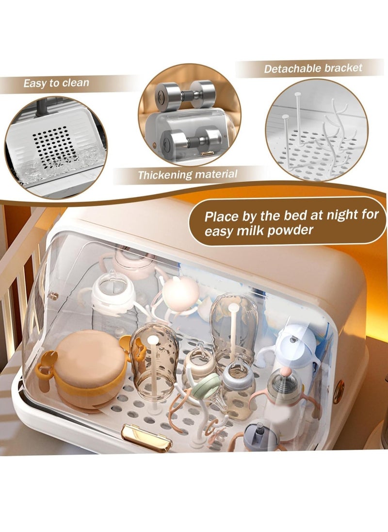 Meetion - Baby Bottle Drying Rack Storage, Large Nursing Bottle Storage Box Organizer with Cover, Portable Kitchen Cabinet Organizer, Durable countertop Dryer (Light Coffee) - Image 1