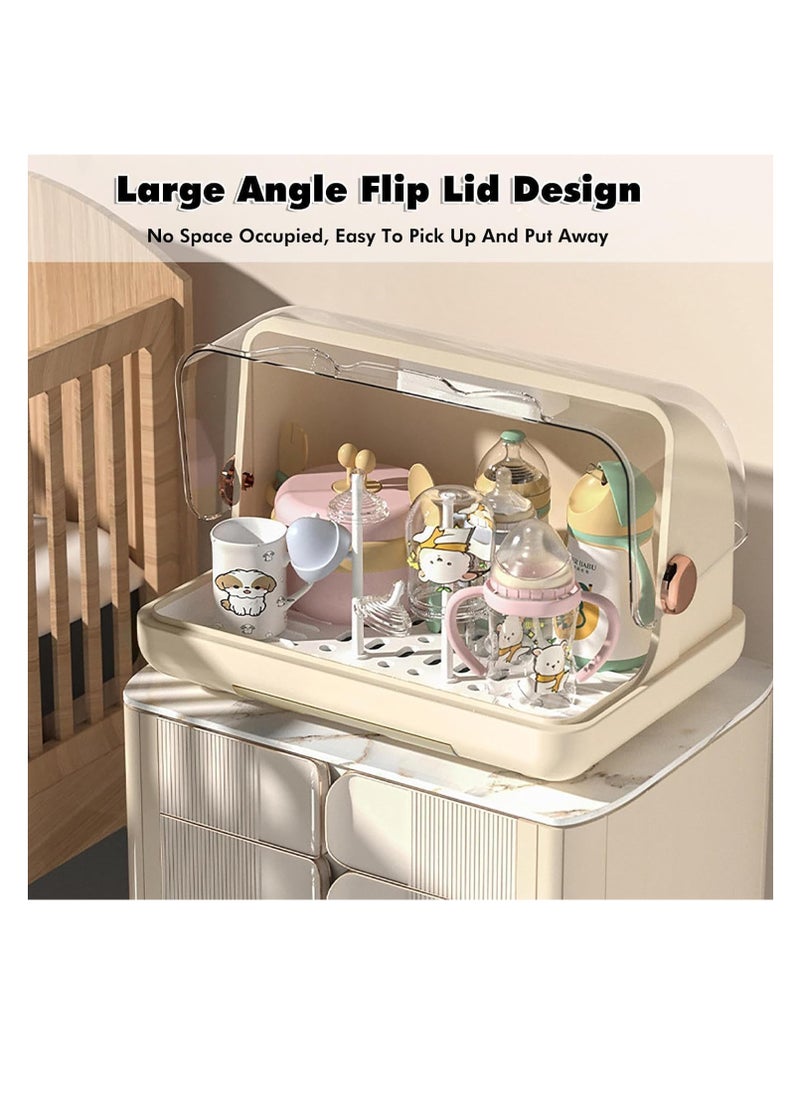Meetion - Baby Bottle Drying Rack Storage, Large Nursing Bottle Storage Box Organizer with Cover, Portable Kitchen Cabinet Organizer, Durable countertop Dryer (Light Coffee) - Image 1