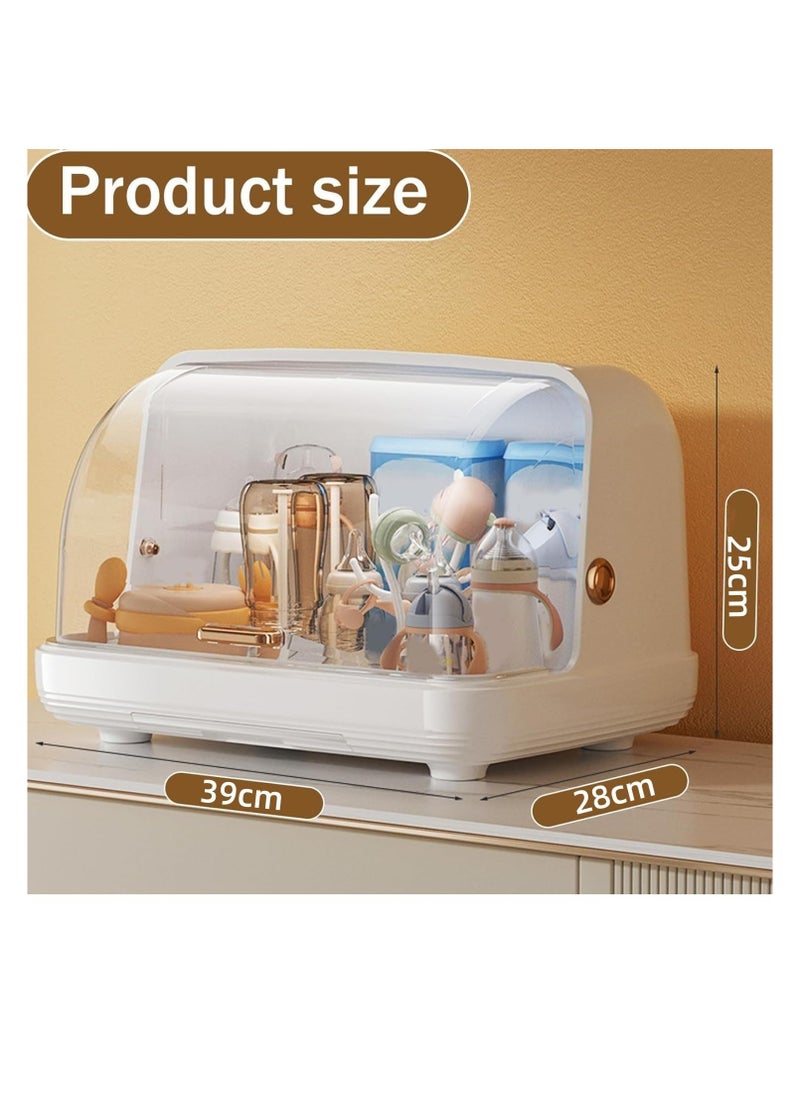Meetion - Baby Bottle Drying Rack Storage, Large Nursing Bottle Storage Box Organizer with Cover, Portable Kitchen Cabinet Organizer, Durable countertop Dryer (Light Coffee) - Image 1