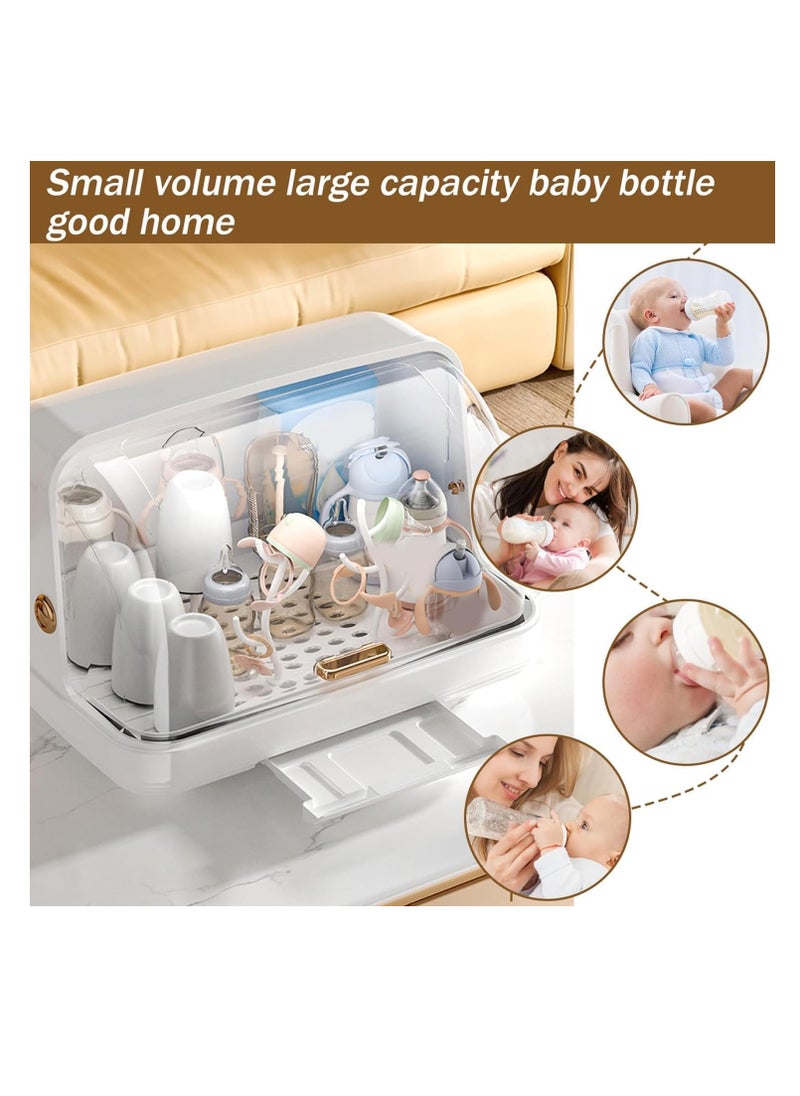 Meetion - Baby Bottle Drying Rack Storage, Large Nursing Bottle Storage Box Organizer with Cover, Portable Kitchen Cabinet Organizer, Durable countertop Dryer (Light Coffee) - Image 1