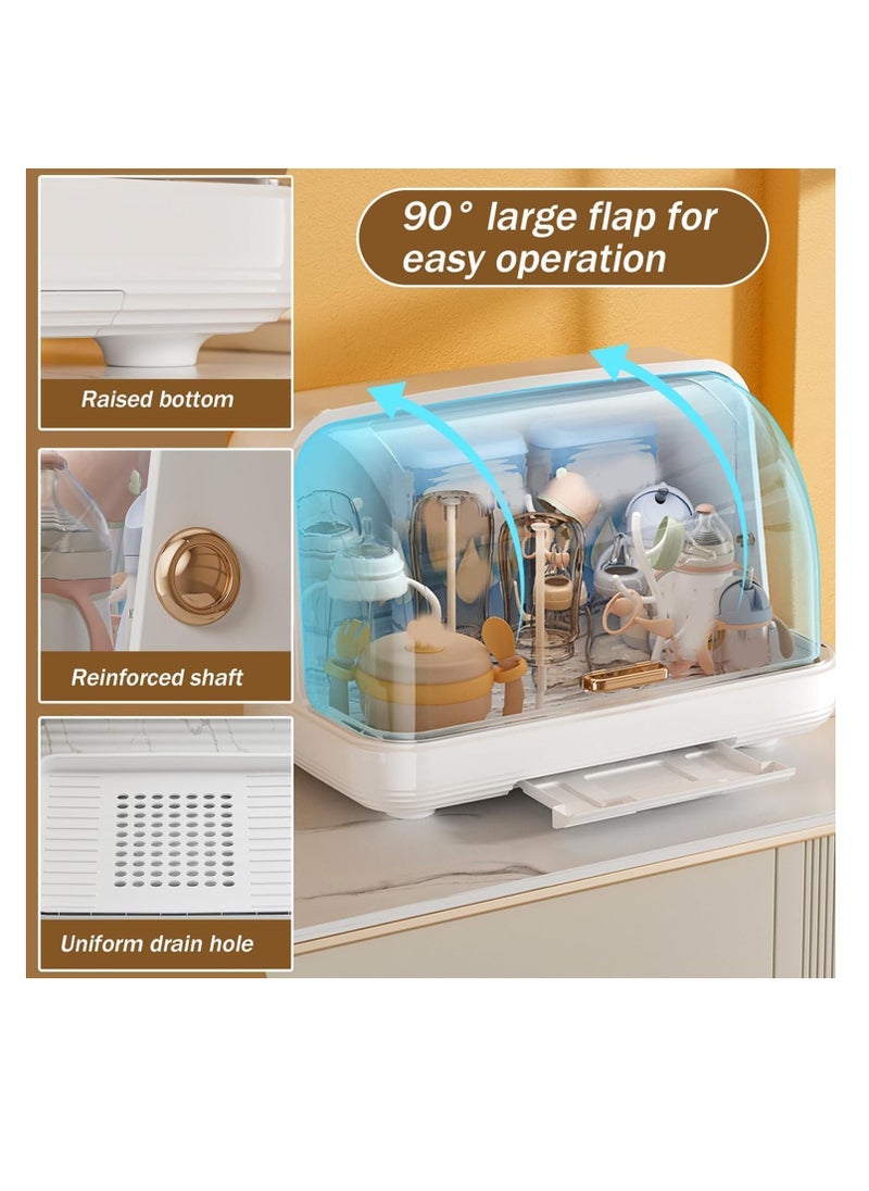 Meetion - Baby Bottle Drying Rack Storage, Large Nursing Bottle Storage Box Organizer with Cover, Portable Kitchen Cabinet Organizer, Durable countertop Dryer (Light Coffee) - Image 1
