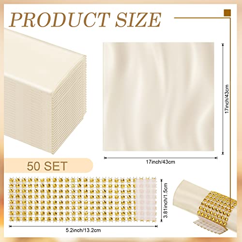 Tatuo 50 Sets Ivory Satin Napkins and Rings Set 17 x 17 Inch Square Dinner Cloth Napkins Holder Bulk for Wedding Party Supplies Banquet Parties Dinner DecorationIvory - Image 3