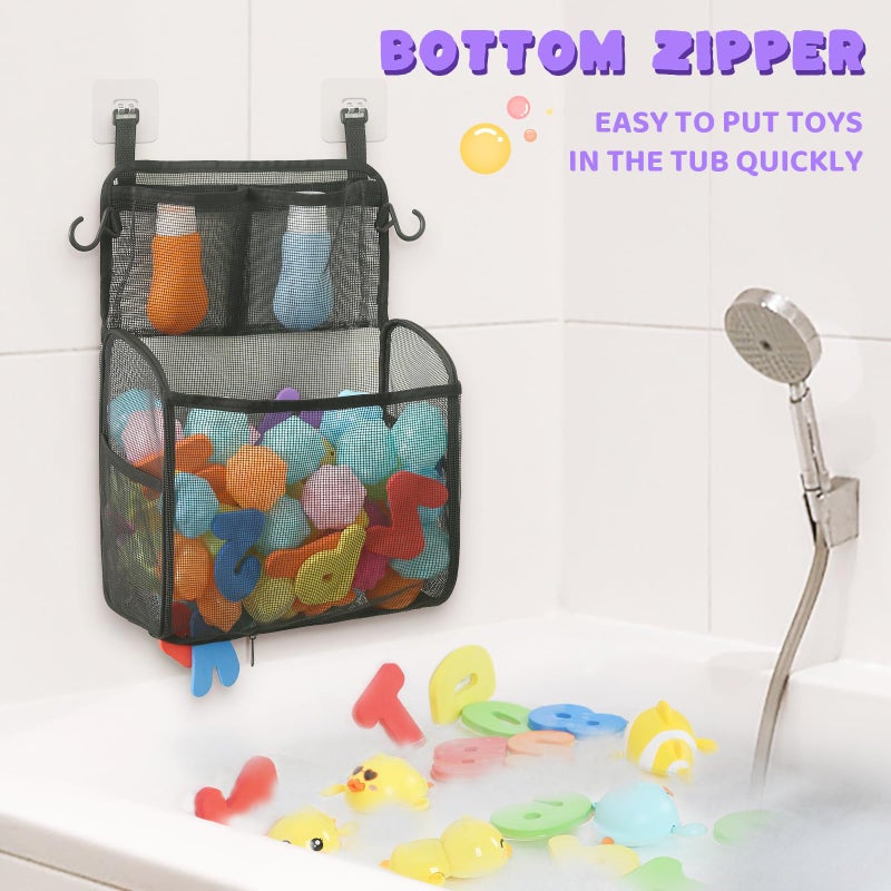 Goowin Bath Toy Storage Holder  Large Openings Bath Toy Organizer  Large Capacity Mesh Bathtub Toy Storage  Multi Use Bath Tub Toy Holder For Bathroom (Black) - Image 5