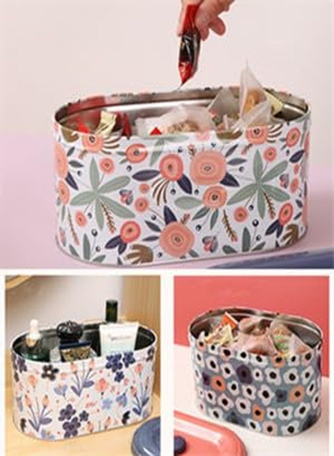 TUSIMI Tin Cookie Snack Jars Biscuit Storage Tin Canister Cookie Jar Home Kitchen Food Gifts Storage Containers with Lid for Biscuit Cookie Chocolates Toddler | Food-Safe (Floral D) - Image 5