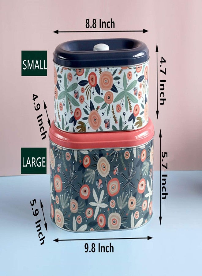 TUSIMI Tin Cookie Snack Jars Biscuit Storage Tin Canister Cookie Jar Home Kitchen Food Gifts Storage Containers with Lid for Biscuit Cookie Chocolates Toddler | Food-Safe (Floral D) - Image 4