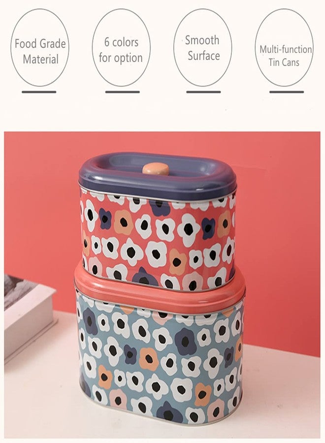 TUSIMI Tin Cookie Snack Jars Biscuit Storage Tin Canister Cookie Jar Home Kitchen Food Gifts Storage Containers with Lid for Biscuit Cookie Chocolates Toddler | Food-Safe (Floral D) - Image 2