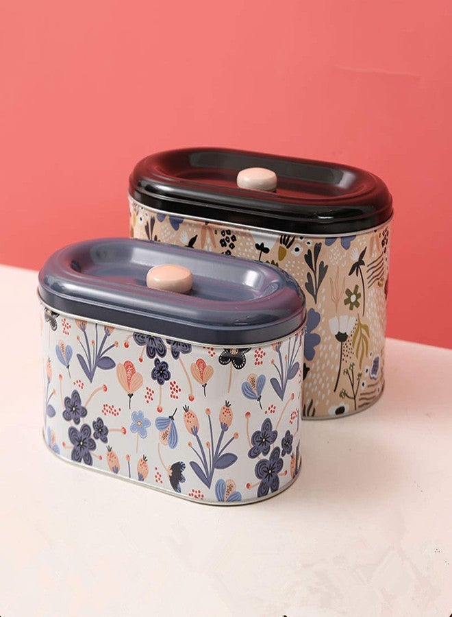 TUSIMI Tin Cookie Snack Jars Biscuit Storage Tin Canister Cookie Jar Home Kitchen Food Gifts Storage Containers with Lid for Biscuit Cookie Chocolates Toddler | Food-Safe (Floral D) - Image 1