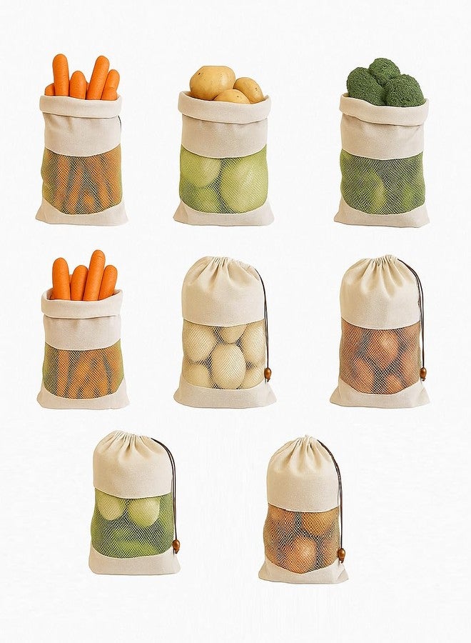 Blendmix 100% Cotton Mesh Vegetable for Fridge Bag (Set of 8) | Reusable & Washable Storage Bags with Drawstring | Eco-Friendly, Breathable Produce Bags for Fruits & Veggies - Image 1
