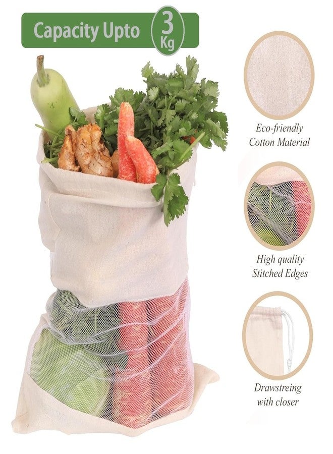 Blendmix 100% Cotton Mesh Vegetable for Fridge Bag (Set of 8) | Reusable & Washable Storage Bags with Drawstring | Eco-Friendly, Breathable Produce Bags for Fruits & Veggies - Image 3