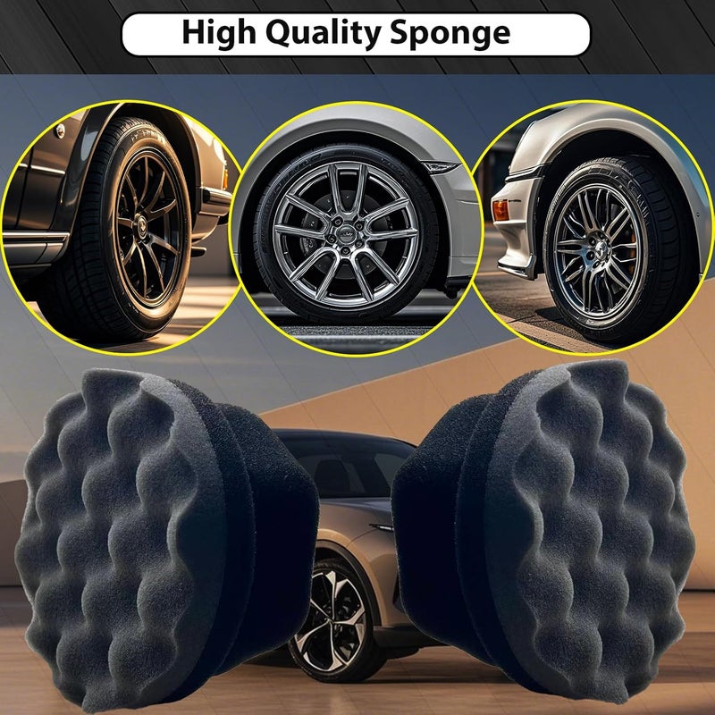 RXALASKA 2 Pcs Large Tire Shine Applicator, Reusable Tire Dressing Applicator Wave Contoured, Tire Sponge Pads for Car Detailing Cleaning - Image 5