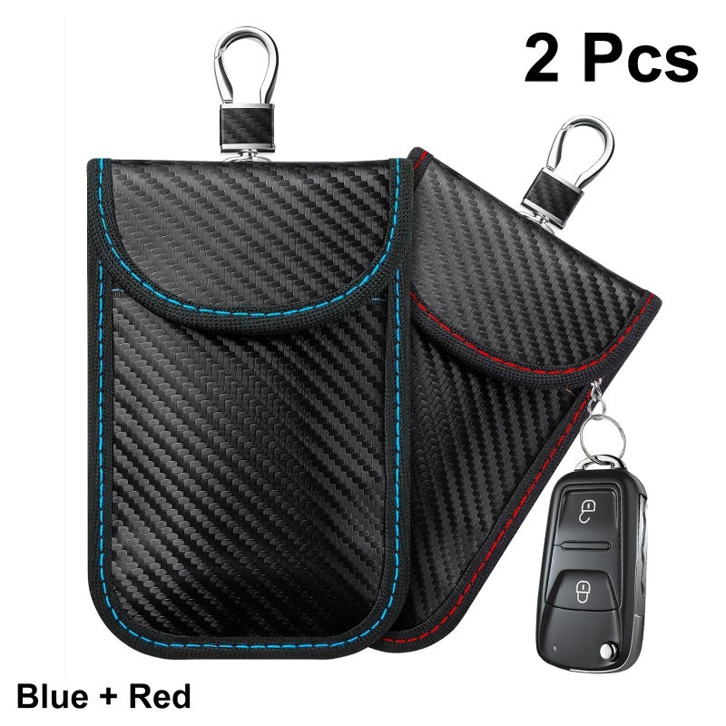 2pcs Red and Green Car Key Faraday Pouches with Hook Clasp Signal Blocking Key Fob Protector - Image 1