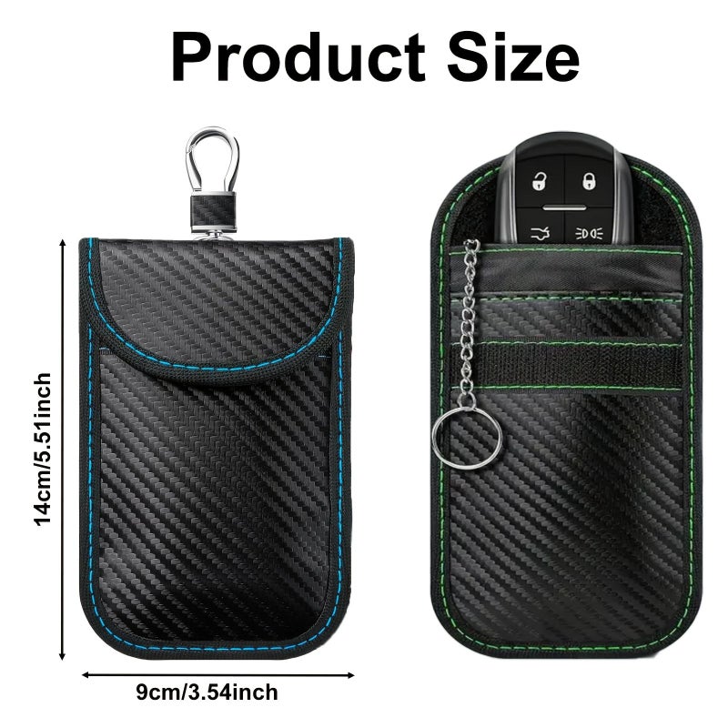 2pcs Red and Green Car Key Faraday Pouches with Hook Clasp Signal Blocking Key Fob Protector - Image 2