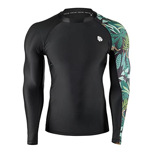 ADOREISM Men's Splice Compression Long Sleeve Rash Guard Surf Swim Shirt UV Sun Protection UPF 50+ (Black Leopard,2XL) - Image 3