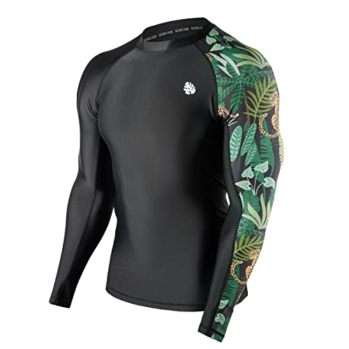 ADOREISM Men's Splice Compression Long Sleeve Rash Guard Surf Swim Shirt UV Sun Protection UPF 50+ (Black Leopard,2XL) - Image 1