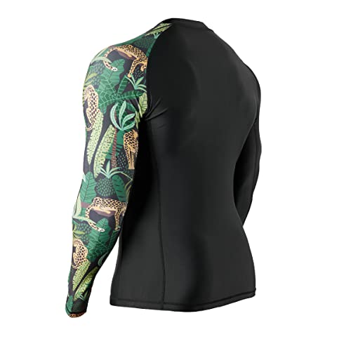 ADOREISM Men's Splice Compression Long Sleeve Rash Guard Surf Swim Shirt UV Sun Protection UPF 50+ (Black Leopard,2XL) - Image 4