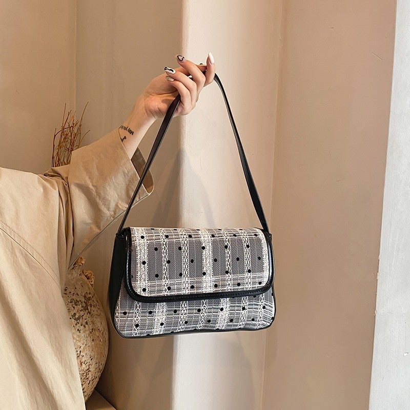 New Commuter Single Room Bag 2024 All-Match Fashion Underarm Popular Wave Dot Sweet Elegant Baguette Bag Black Blue - Image 1
