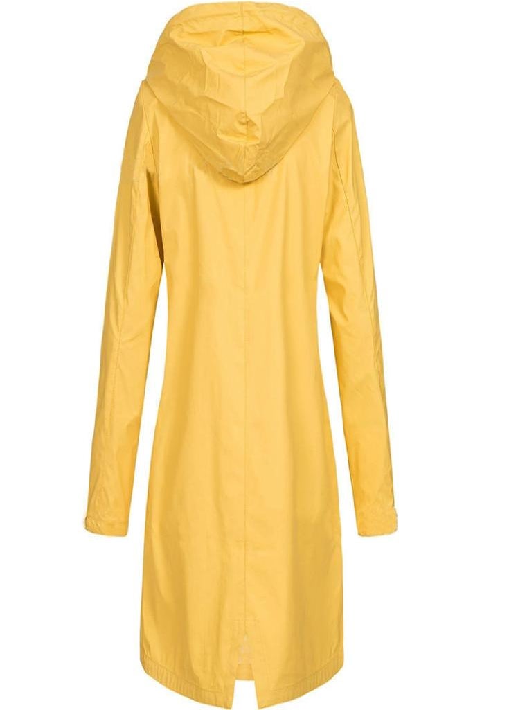 Eckek - EAR Women Solid Rain Outdoor Plus Size Hooded Raincoat Windproof Long Jacket Coat - Image 1