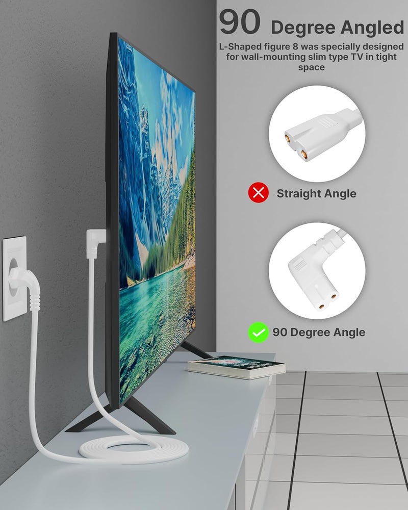 FEDUS كابل طاقة بديل عالمي 2-دبوس على شكل L بطول 3 متر للأجهزة مثل تلفاز LED، طابعة، بلاي ستيشن، لابتوب، مسجل شريط، كاميرا باللون الأبيض - Image 4