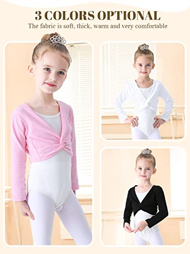 Soudittur Ballet Wrap Top Cotton Long Sleeve Dance Cardigan Shrug for Girls Black Pink White 3-13 Years (X-Small, Pink) - Image 5