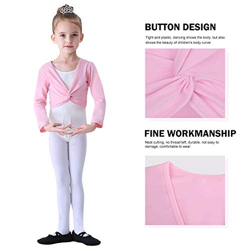Soudittur Ballet Wrap Top Cotton Long Sleeve Dance Cardigan Shrug for Girls Black Pink White 3-13 Years (X-Small, Pink) - Image 3