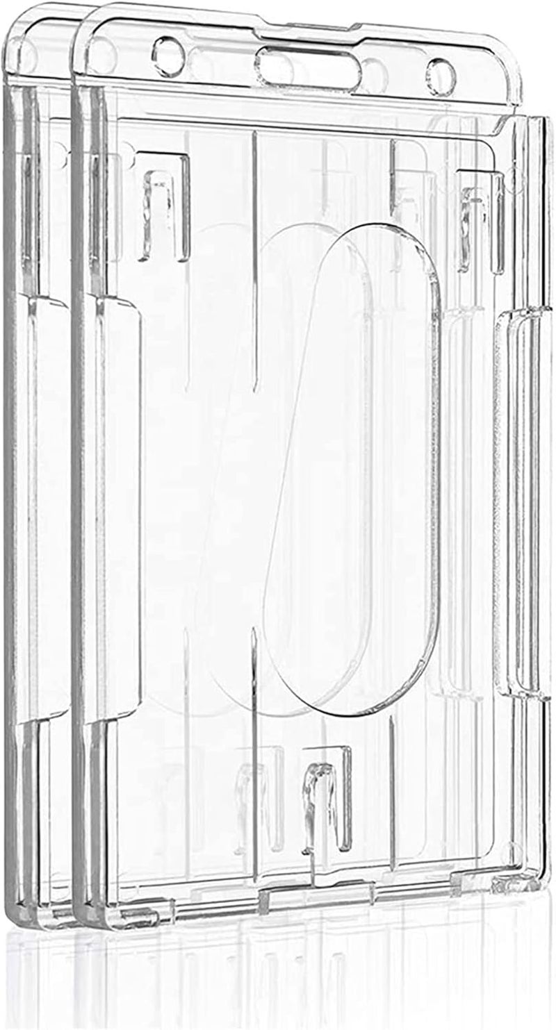 كاست ويف واقي البطاقات، حامل بطاقة هوية عمودي من البلاستيك الشفاف، واقي بطاقة ائتمان مع فتحة للإبهام، مصنوع من مادة البولي كربونات الصلبة الشفافة، عبوة من قطعتين - Image 1