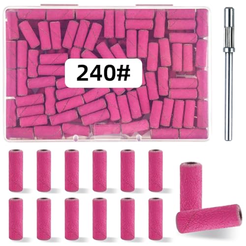 TKYZMS 100 Pcs (240 Grit Pink) Small Sanding Bands Nail Drill Bit,Nail Drill Bits,Extreme Fine Grit Mini Sanding Band,Nail Bits,Upgrade 3.1mm Mandrel Bits,Professional Nail Drill Bit for Acrylic Nails - Image 1