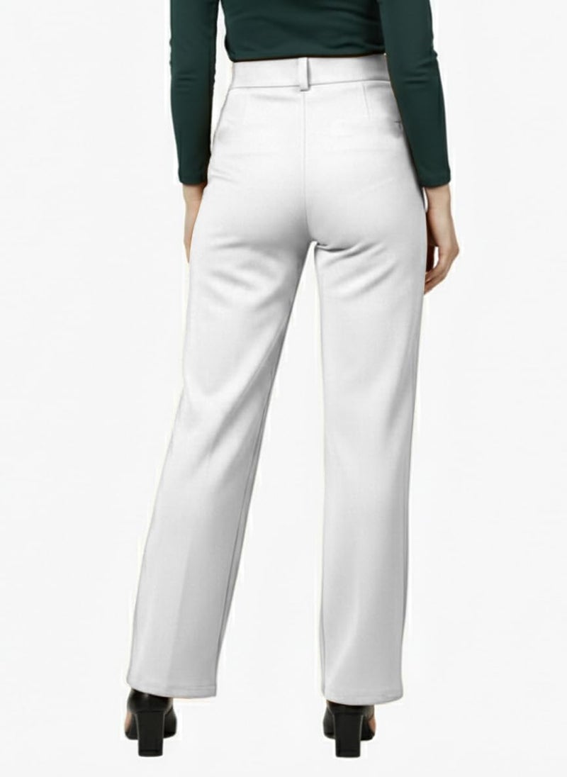 Mehrang Cotton Blend Bootcut Parallel Trouser Pants for Women Regular Fit, Side Pocket, Front Fly Zip Bellbottom Straight Pants for Womens (in, Alpha, L, Regular, White) - Image 2