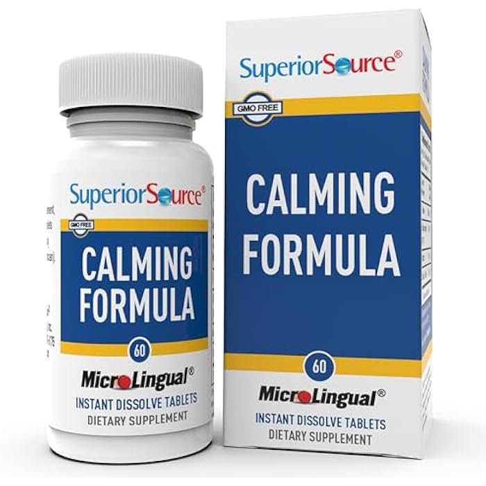 Superior Source Calming Formula, L-Theanine, Melatonin, Under The Tongue Quick Dissolve MicroLingual Tablets, 60 Ct, 5-HTP for Enhanced Serotonin Conversion, Sleep Support, Non-GMO - Image 1