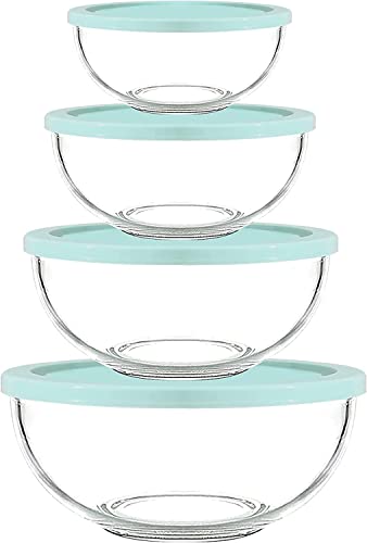Luvan Borosilicate Clear Glass Mixing Bowls with Lids Set of 4 053qt 11qt 21qt 37qt Space Saving Nesting Bowls Large Kitchen Salad Bowls for Meal PrepingBakingMixingDishwasher Safe