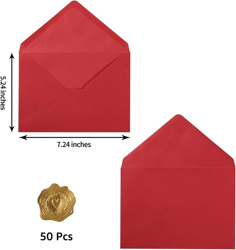 Toperd 50 Pack A7 Colorful 5x7 Envelopes V Flap Invitation Envelopes for 5x7 Cards, Birthday, Weddings, Graduations, Greeting Cards, Baby Shower 5.24 x 7.24 Inches (Red) - Image 2
