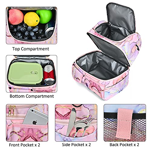 LOKASS Lunch Box for Women-Double Deck Insulated Adults Lunch Bag with Removable Shoulder Strap- Cute Wide Open Lunch Tote for Work/Office/Picnic/Beach/Travel (Pink) - Image 3