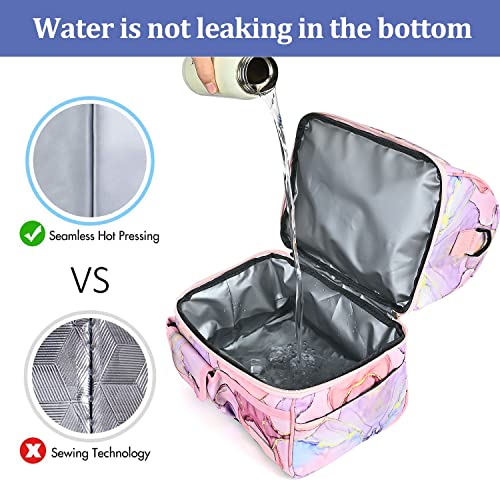 LOKASS Lunch Box for Women-Double Deck Insulated Adults Lunch Bag with Removable Shoulder Strap- Cute Wide Open Lunch Tote for Work/Office/Picnic/Beach/Travel (Pink) - Image 4