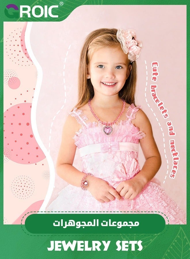 GROIC 14 Pcs Jewelry Set for kids, Kids Jewelry Necklace Jewelry Bracelet Shiny with Colorful for Toddler, Princess Jewelry Dress Up Toy Role Play Toys for Girl Tea Costume Party  - Image 5