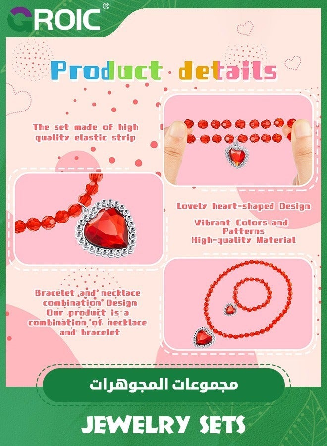 GROIC 14 Pcs Jewelry Set for kids, Kids Jewelry Necklace Jewelry Bracelet Shiny with Colorful for Toddler, Princess Jewelry Dress Up Toy Role Play Toys for Girl Tea Costume Party  - Image 2