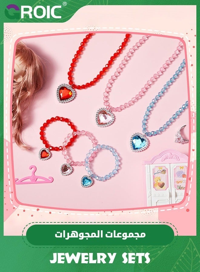 GROIC 14 Pcs Jewelry Set for kids, Kids Jewelry Necklace Jewelry Bracelet Shiny with Colorful for Toddler, Princess Jewelry Dress Up Toy Role Play Toys for Girl Tea Costume Party  - Image 3