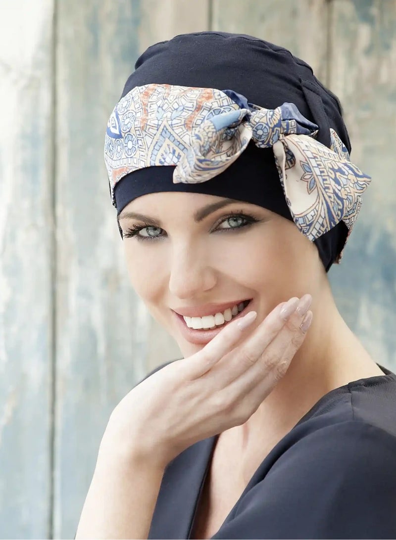 Rung Yanna Navy Mosaica Linea Bamboo Headwear for Women - Image 1