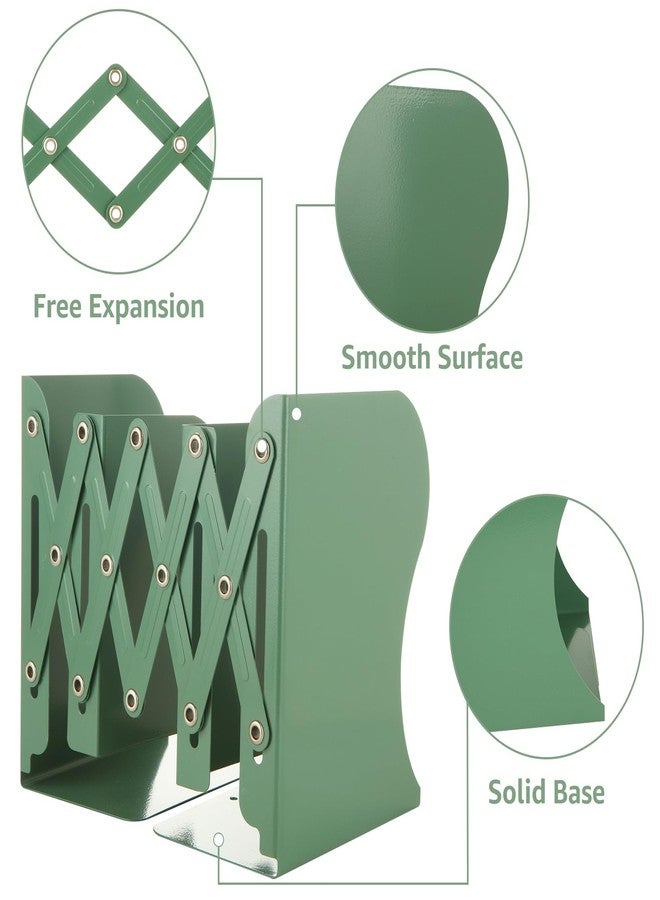 CYEAH 2 Pcs Adjustable Book Ends, Green Bookends for Shelves, Metal Book Ends for Heavy Books, Book Holders Organizer for Desk, Extends Up to 17 Inches Used in Office, Desk and School - Image 3