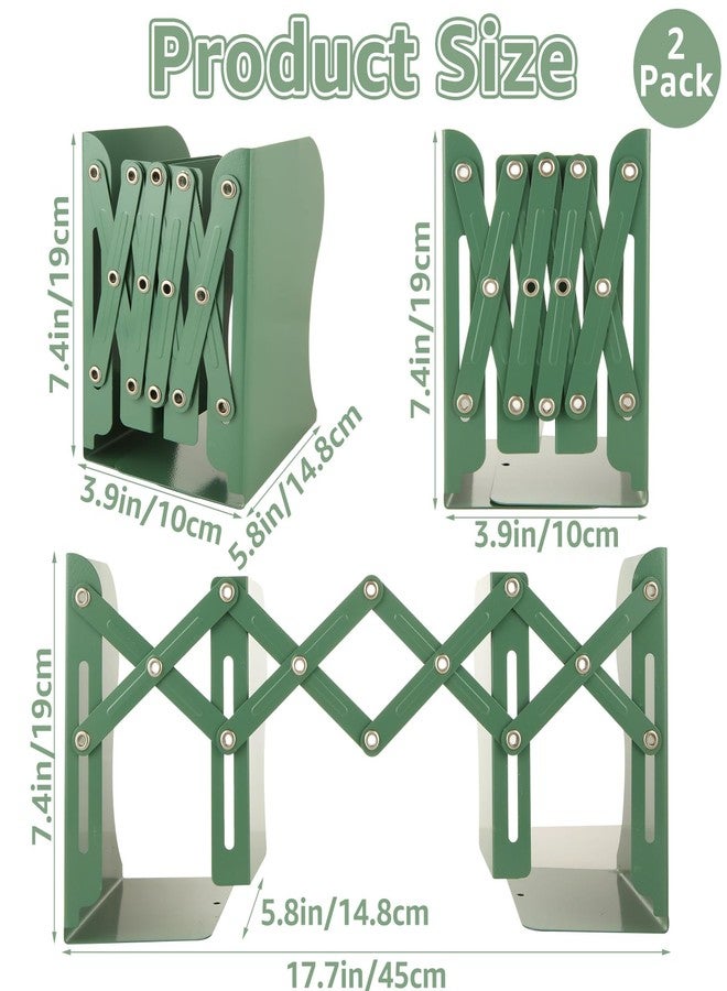 CYEAH 2 Pcs Adjustable Book Ends, Green Bookends for Shelves, Metal Book Ends for Heavy Books, Book Holders Organizer for Desk, Extends Up to 17 Inches Used in Office, Desk and School - Image 2